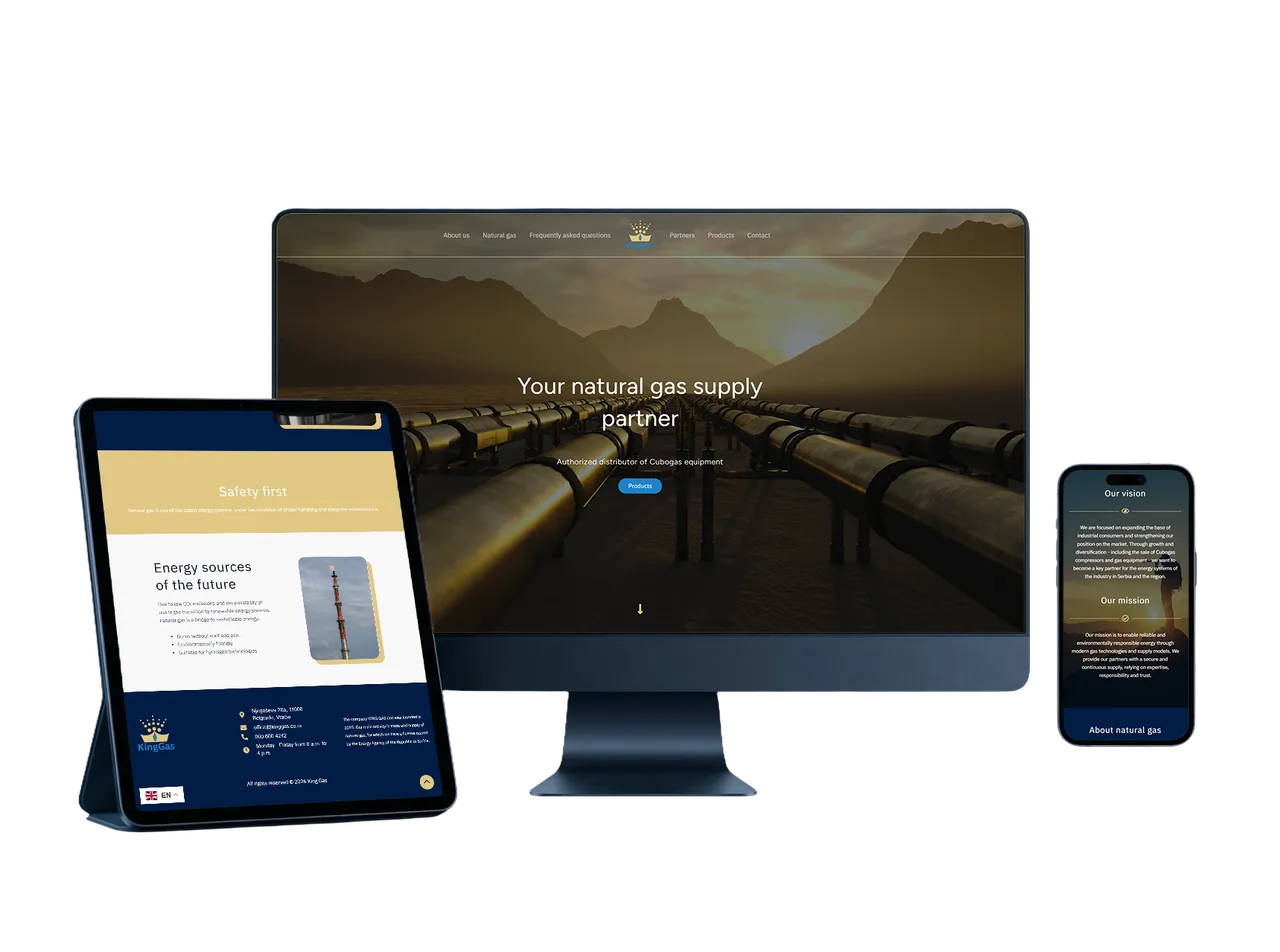 KingGas website shown on desktop, tablet and phone
