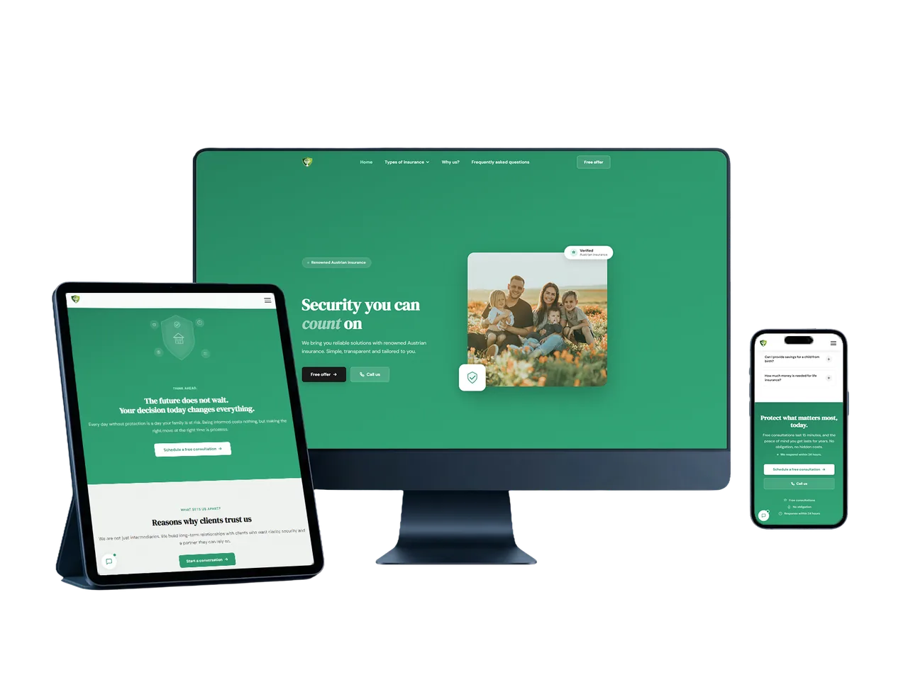 Osiguraj Me website shown on desktop, tablet and phone